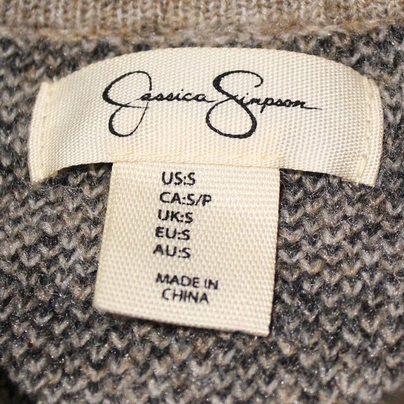 Jessica Simpson Plaid Long Button Cardigan Wool Bleed Sweater Brown Gray Small S - Picture 8 of 16